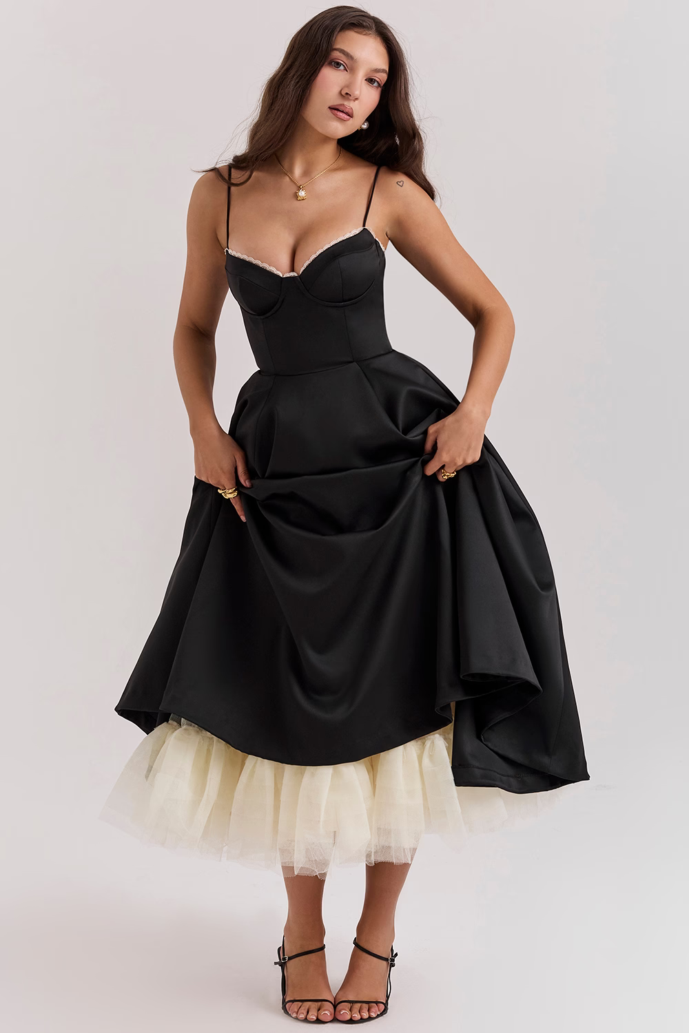 ELIORA | Elegantes Midi-Kleid mit Tüllrock
