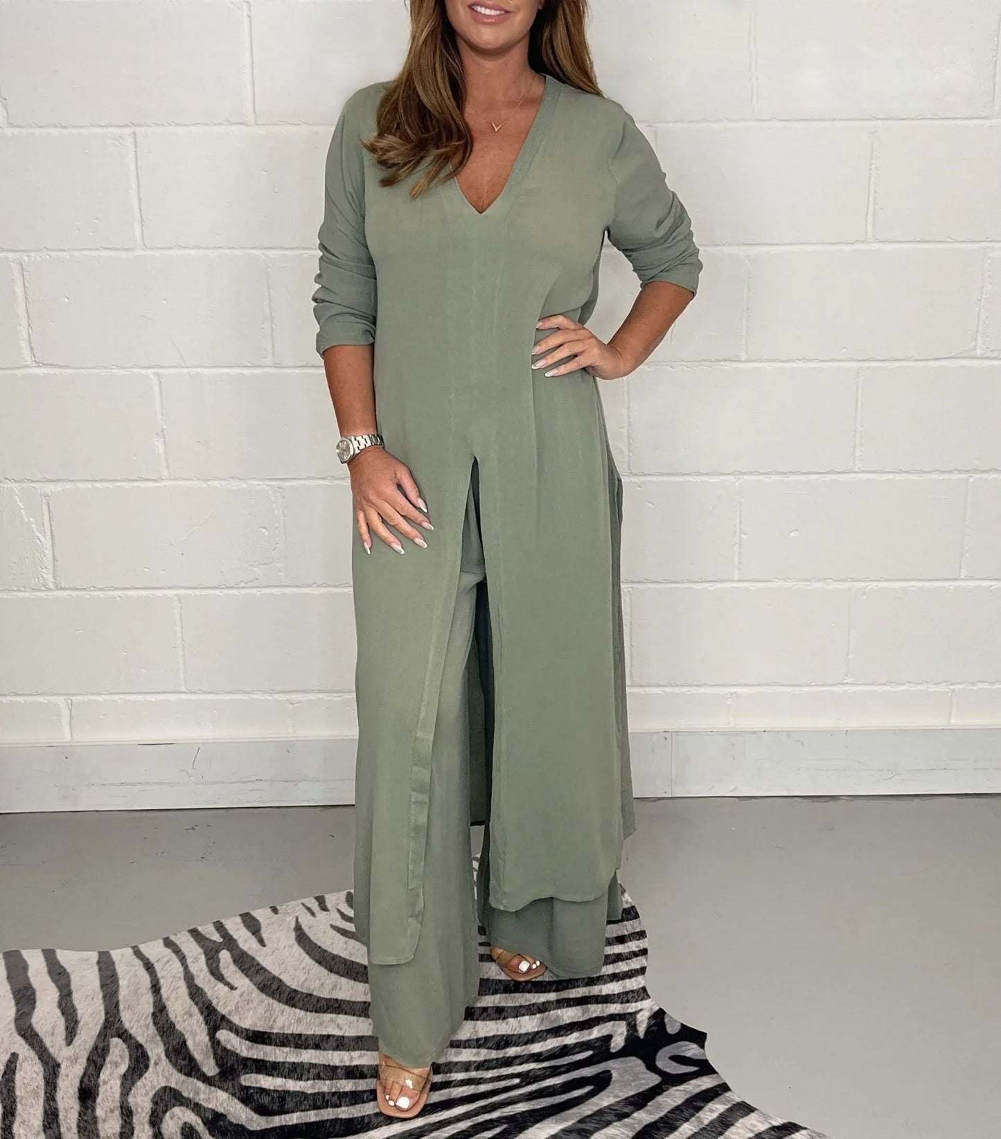Damen Lässiges Zweiteiliges Set mit Langem Top & Hose | Eleganter Look
