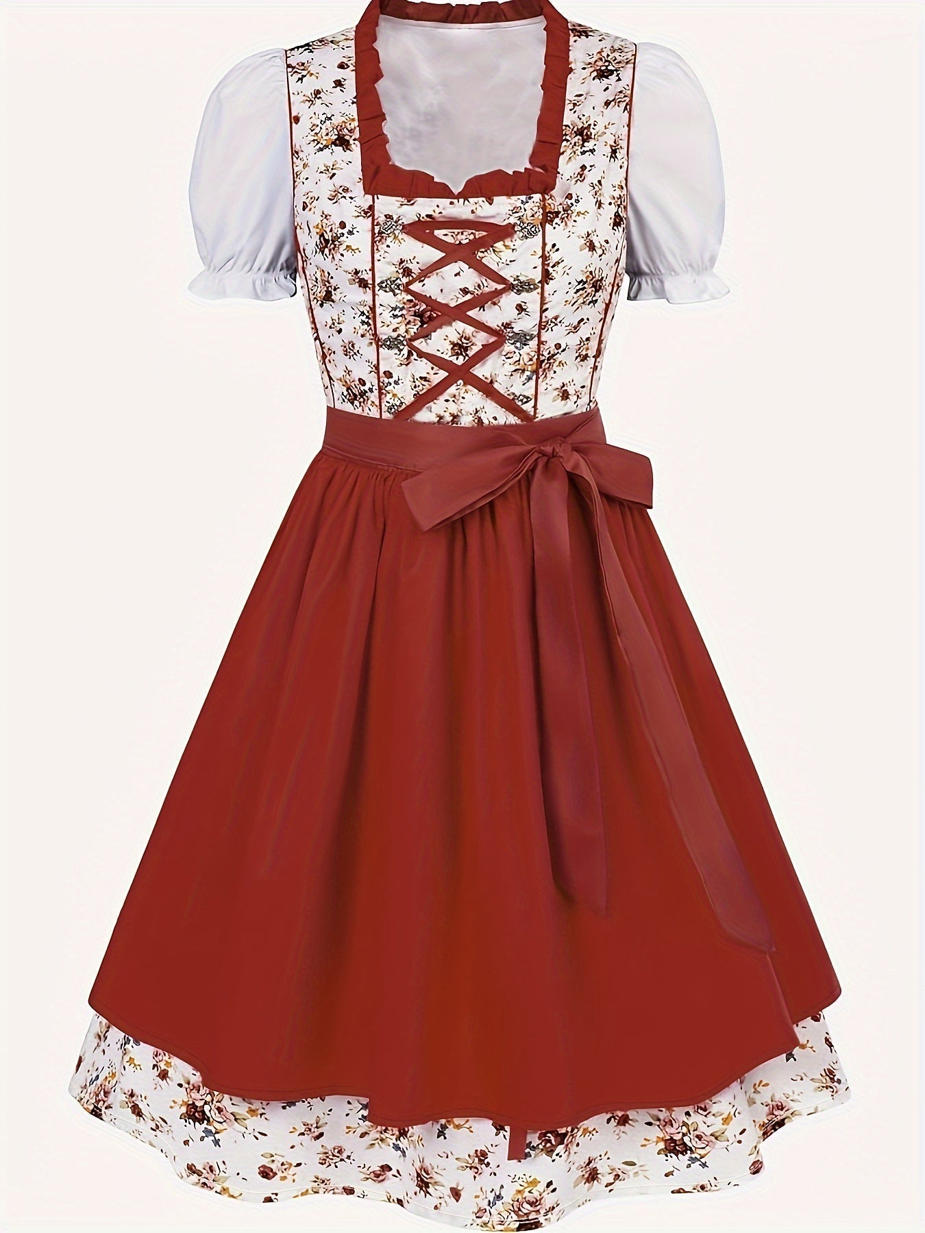 Rotes Oktoberfest-Dirndl mit Blumenmuster – Traditionell & Strahlend