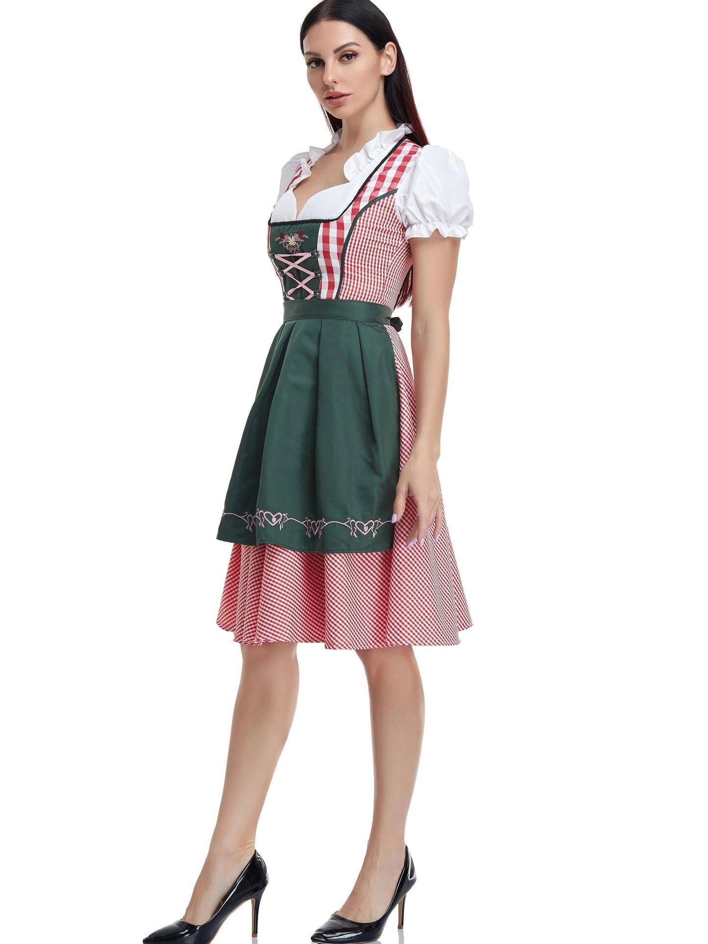 Damen Dirndl Kleid Olivgrün Elegant – Bayerisches Oktoberfest Trachtenkleid mit traditionellem Charme