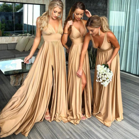 Alessia – Elegantes Wedding Kleid für Hochzeitsgäste mit tiefem V-Ausschnitt, Schlitz und Raffung