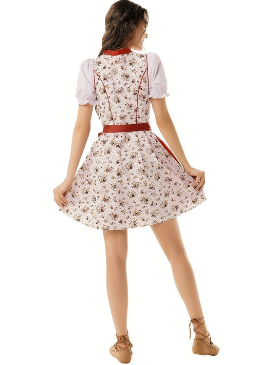Rotes Oktoberfest-Dirndl mit Blumenmuster – Traditionell & Strahlend