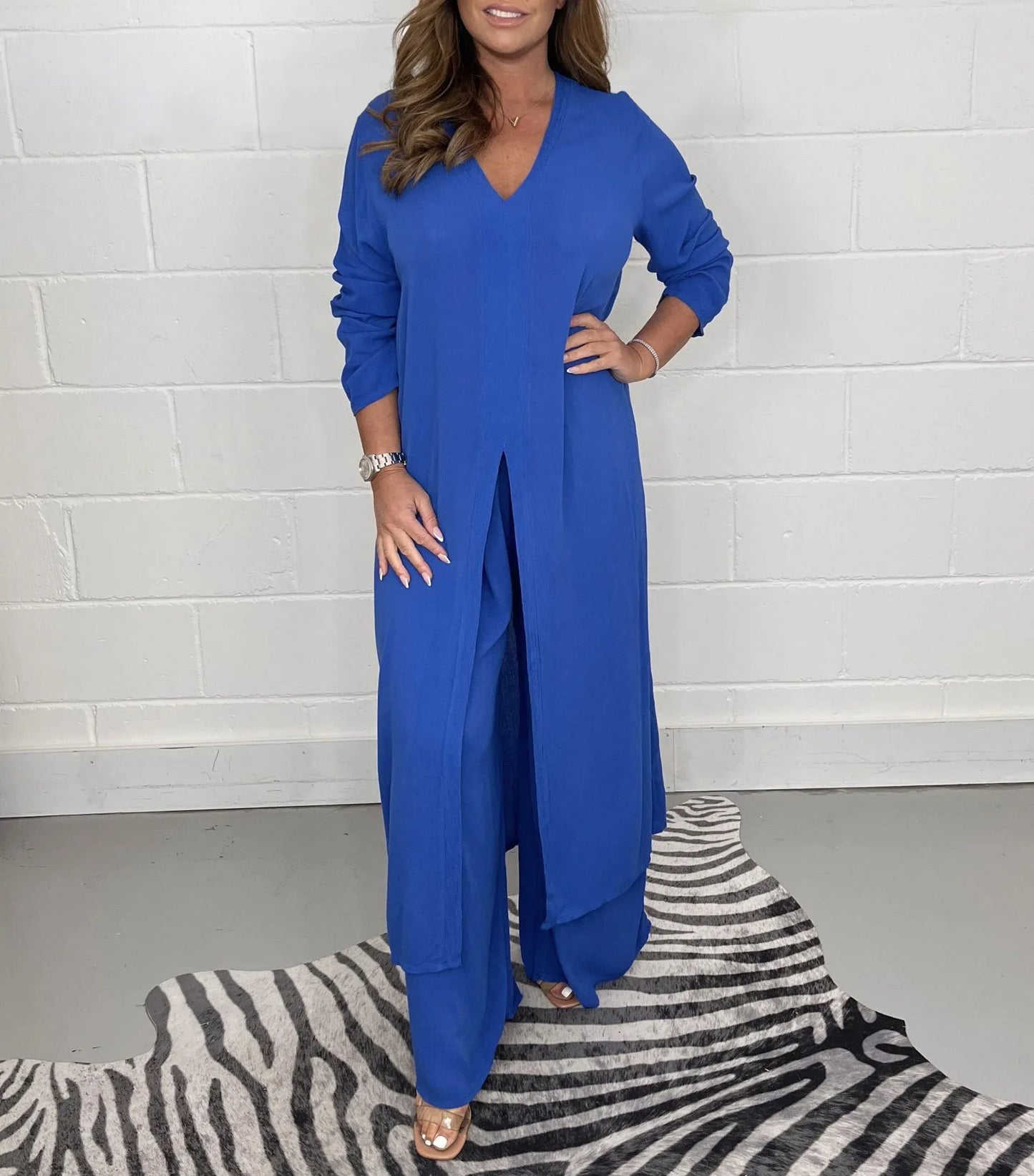 Damen Lässiges Zweiteiliges Set mit Langem Top & Hose | Eleganter Look