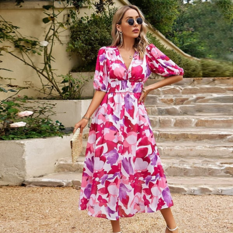 Formelles Bedrucktes Sommerkleid Für Damen | Midi