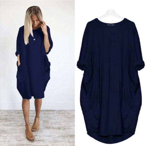 Damen Sommerkleid Mit Lockerer Passform Und Rundhalsausschnitt | Midi
