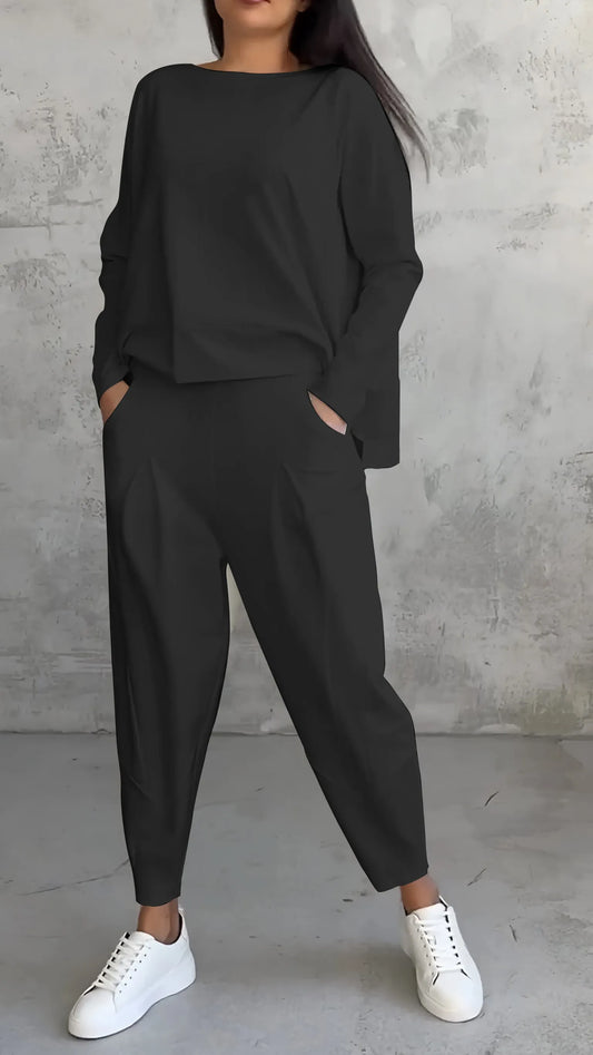 Alessandra | Damen Zweiteiliges Set mit Langarm Oberteil & Harem Hose | Lässig & Bequem