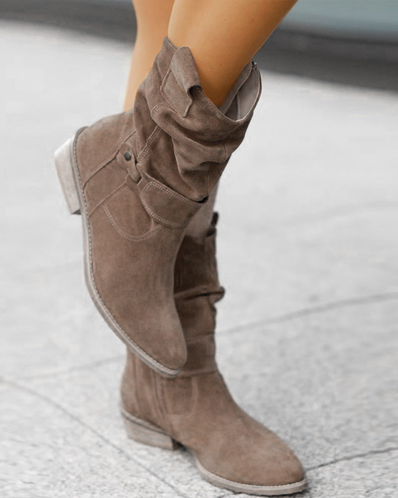 Elvysa | Wildleder Stiefeletten mit Niedrigem Absatz und Weichem Schaft