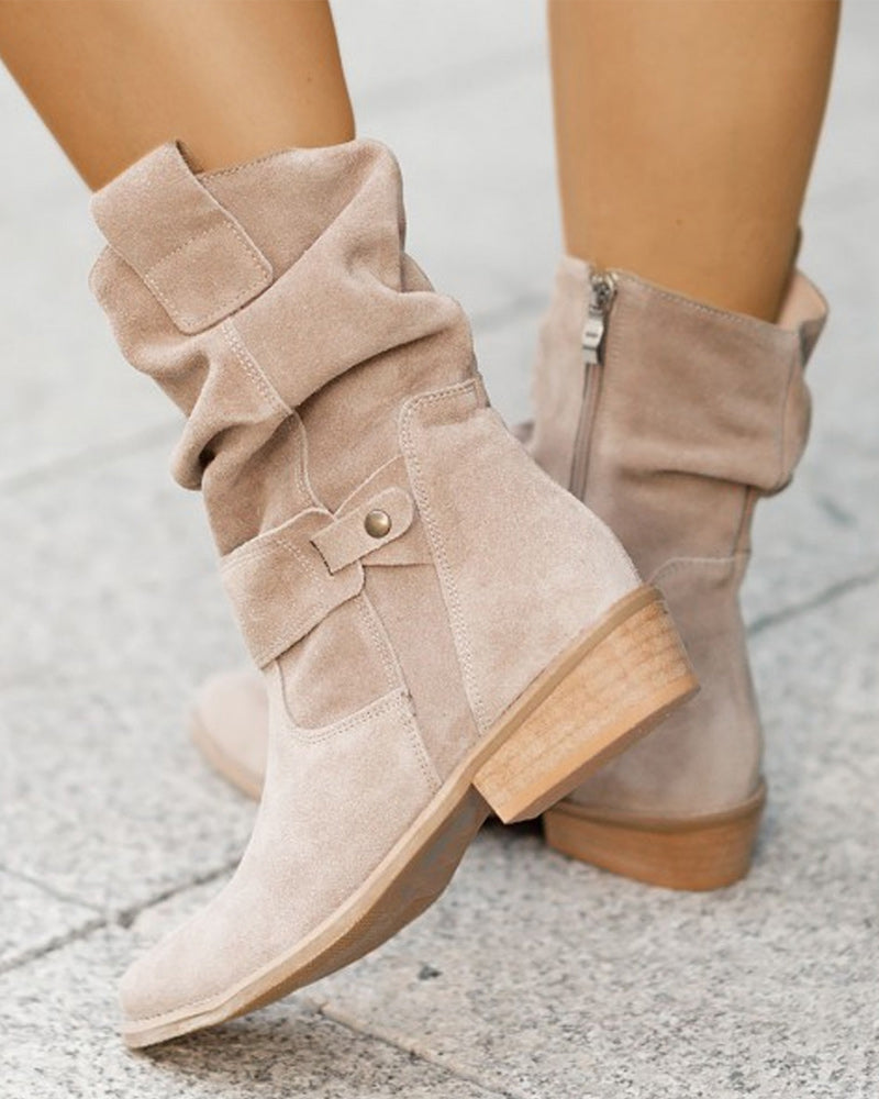 Elvysa | Wildleder Stiefeletten mit Niedrigem Absatz und Weichem Schaft