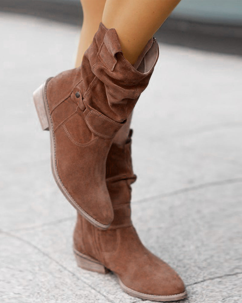 Elvysa | Wildleder Stiefeletten mit Niedrigem Absatz und Weichem Schaft