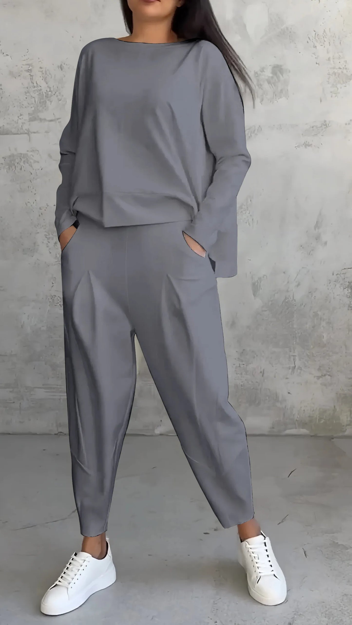 Alessandra | Damen Zweiteiliges Set mit Langarm Oberteil & Harem Hose | Lässig & Bequem