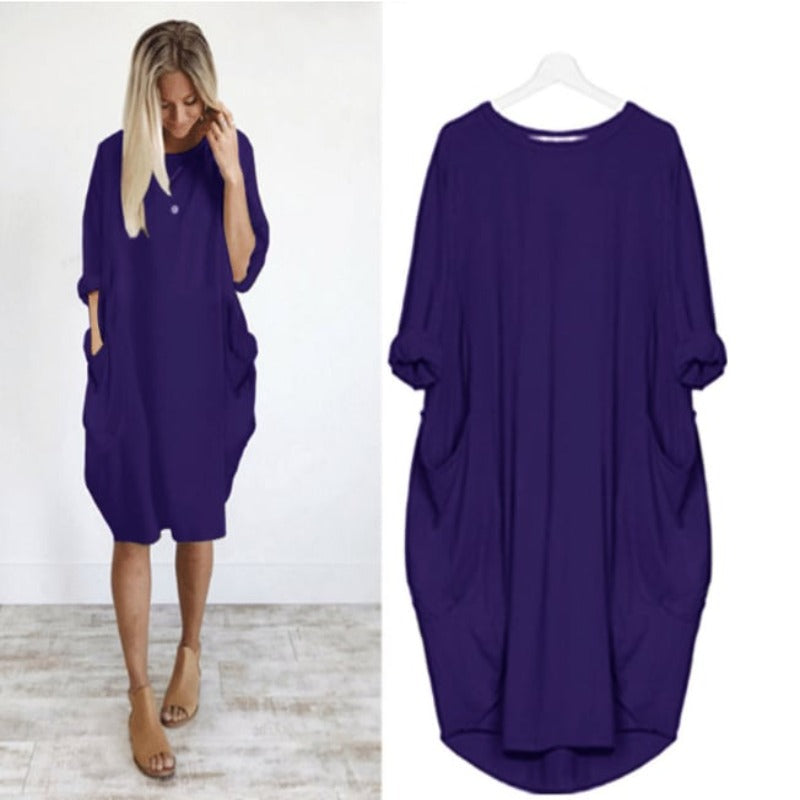 Damen Sommerkleid Mit Lockerer Passform Und Rundhalsausschnitt | Midi