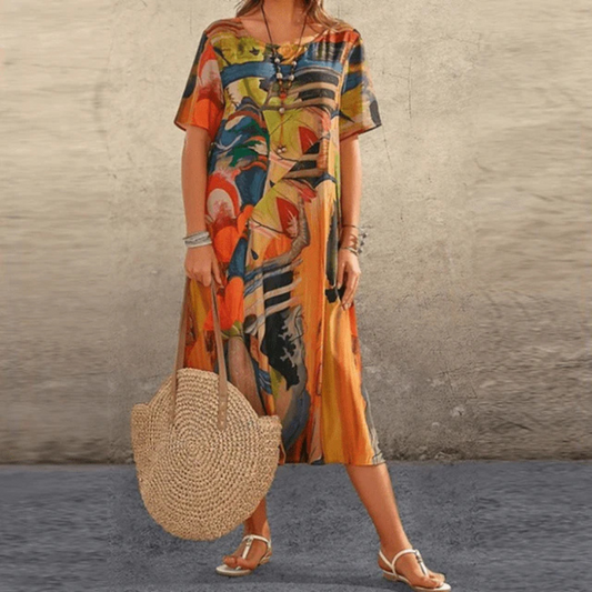 Bequemes Bedrucktes Sommerkleid Für Damen | Midi