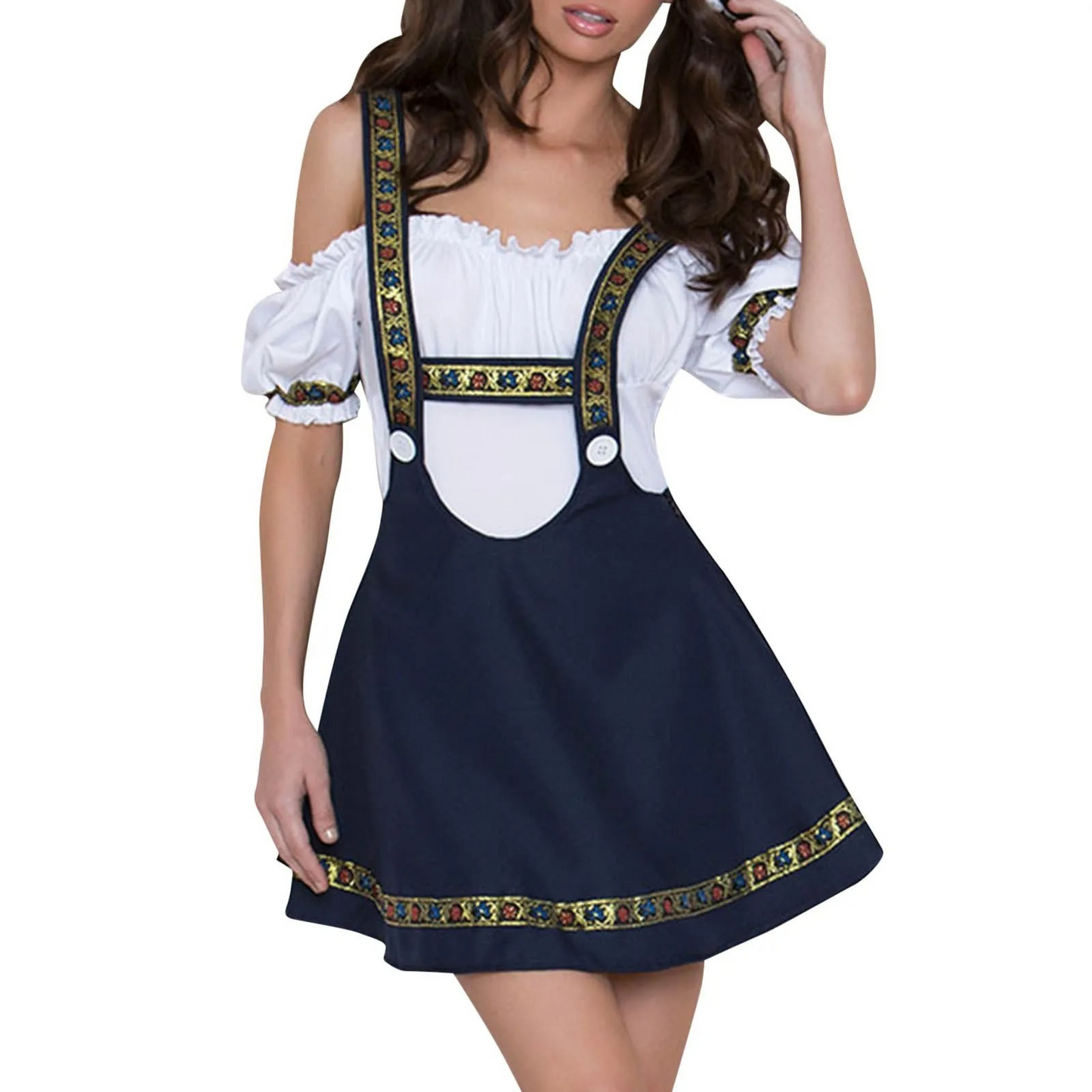 Damen Dunkelblau Mini Oktoberfest Dirndl Kleid