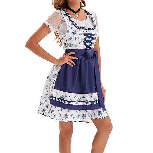 Damen Elegante Schulterfrei Blau Oktoberfest Dirndl Kleid