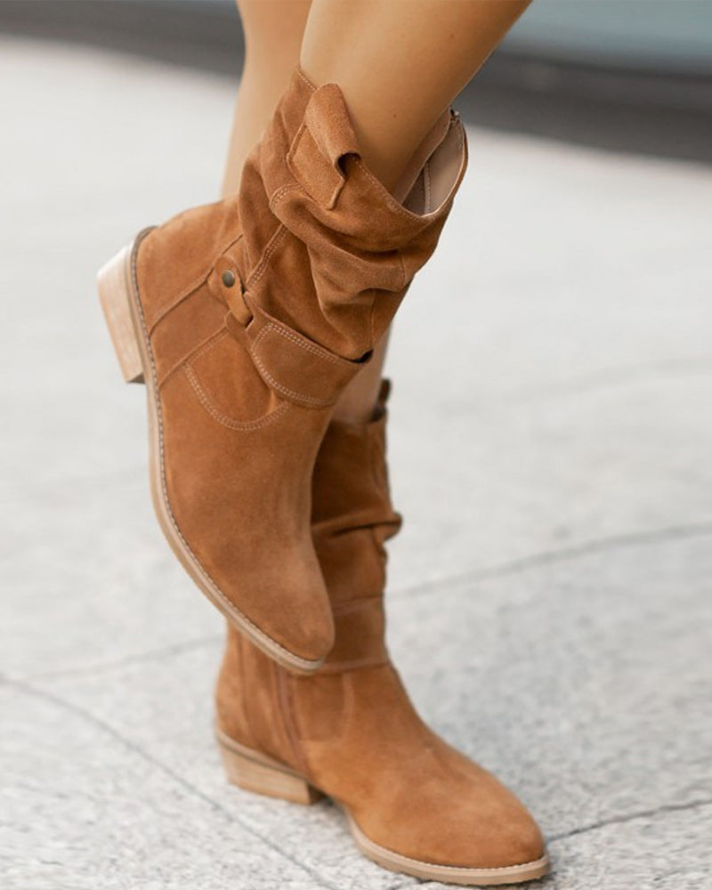 Elvysa | Wildleder Stiefeletten mit Niedrigem Absatz und Weichem Schaft