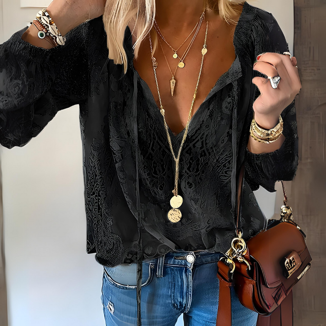 Boho Damenbluse mit Geschlitztem Ausschnitt | Vintage Look & Lockere Passform