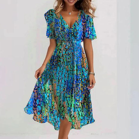 Mirellia | Midi Wickelkleid mit Print und Flügelärmeln