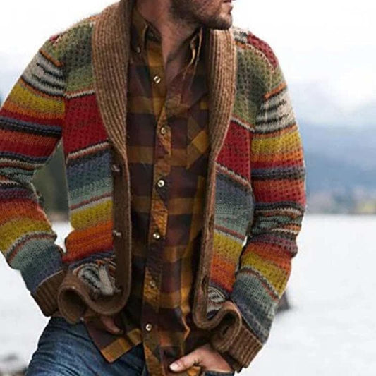 Mehrfarbige Herren-Strickjacke – Warm, auffällig & bequem gestrickt