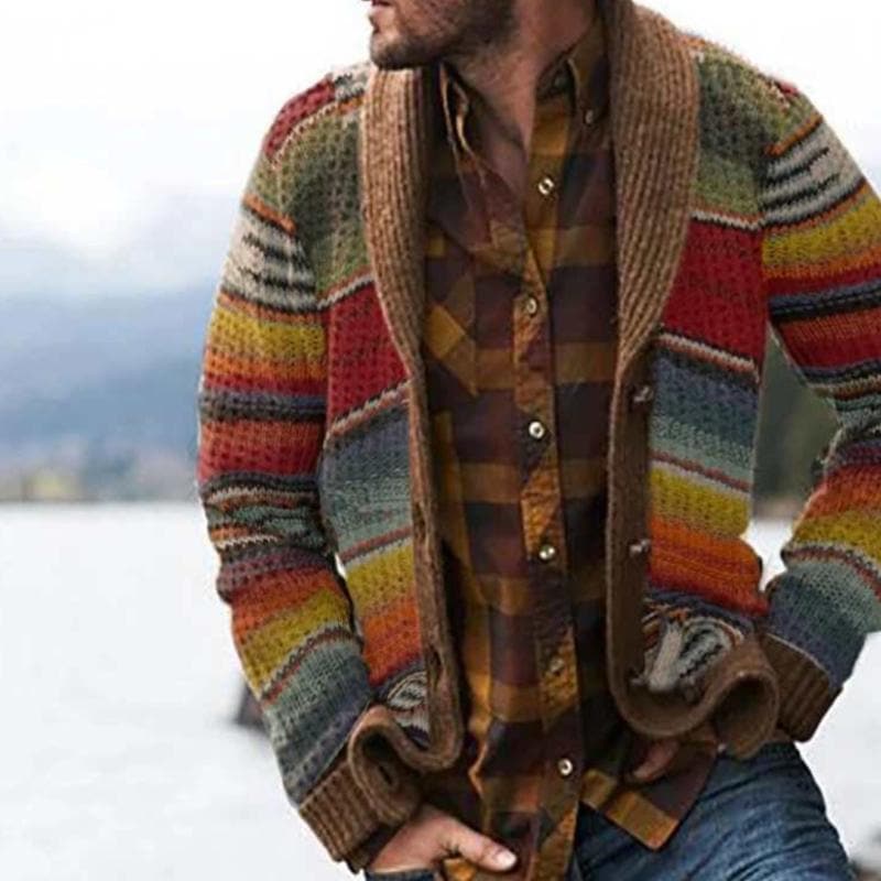 Mehrfarbige Herren-Strickjacke – Warm, auffällig & bequem gestrickt