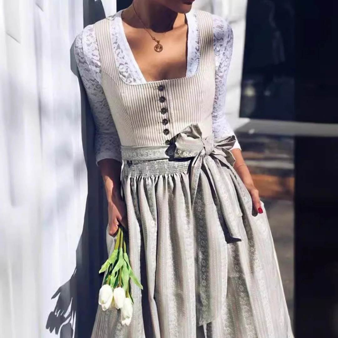 Damen Grau Oktoberfest Dirndl Kleid