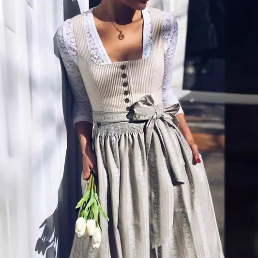 Damen Grau Oktoberfest Dirndl Kleid
