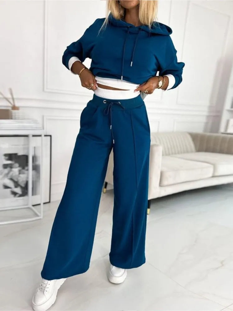 Set mit Kapuzenoberteil & Hose mit weitem Bein für Damen | Klassischer Freizeit Look