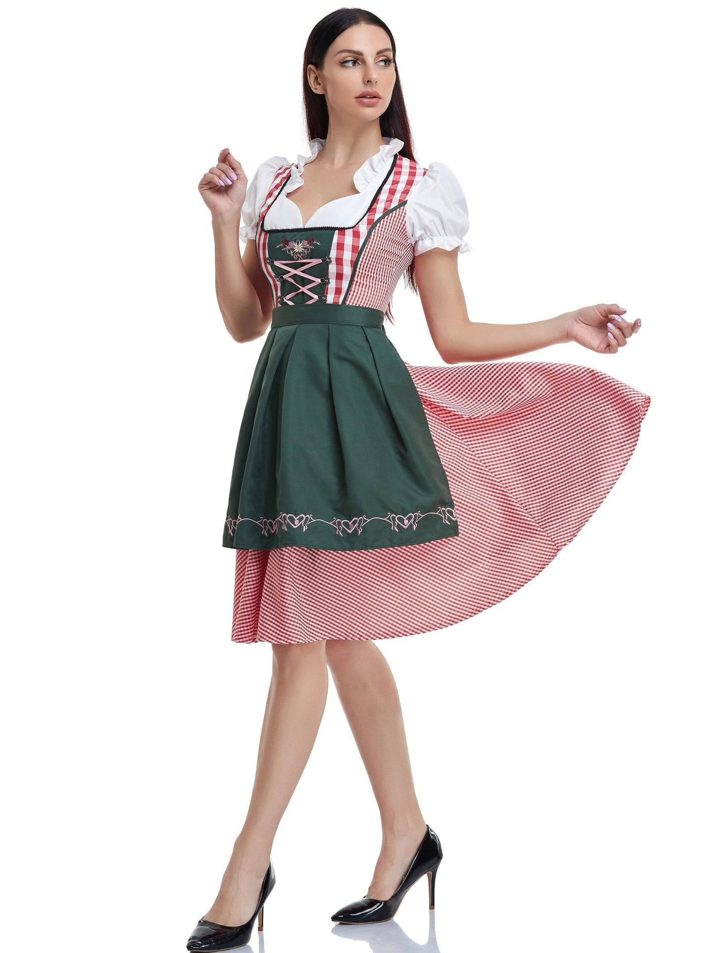 Damen Dirndl Kleid Olivgrün Elegant – Bayerisches Oktoberfest Trachtenkleid mit traditionellem Charme