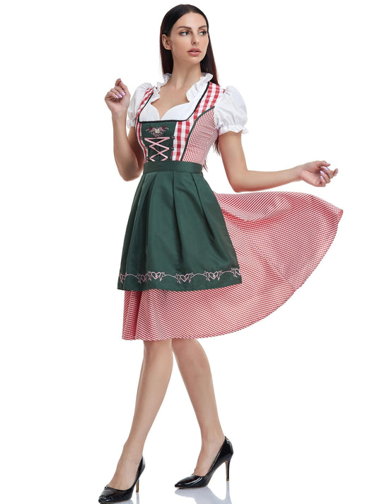 Damen Dirndl Kleid Olivgrün Elegant – Bayerisches Oktoberfest Trachtenkleid mit traditionellem Charme