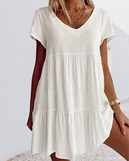 Kurzärmliges Sommerkleid Mit V Ausschnitt Für Damen | Mini