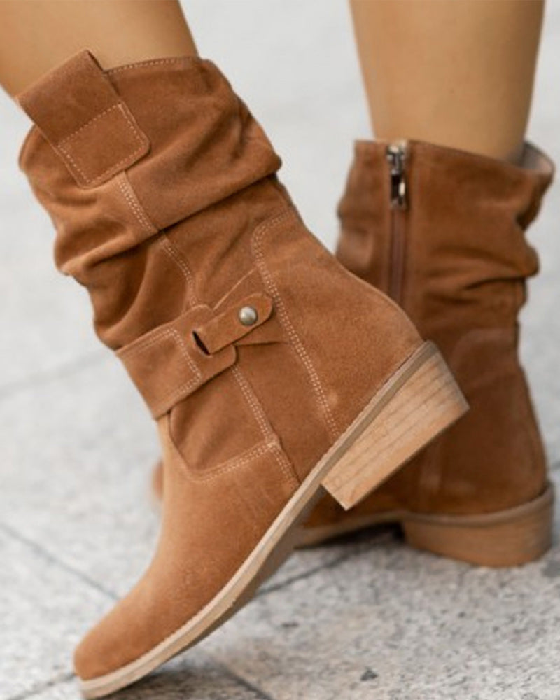 Elvysa | Wildleder Stiefeletten mit Niedrigem Absatz und Weichem Schaft