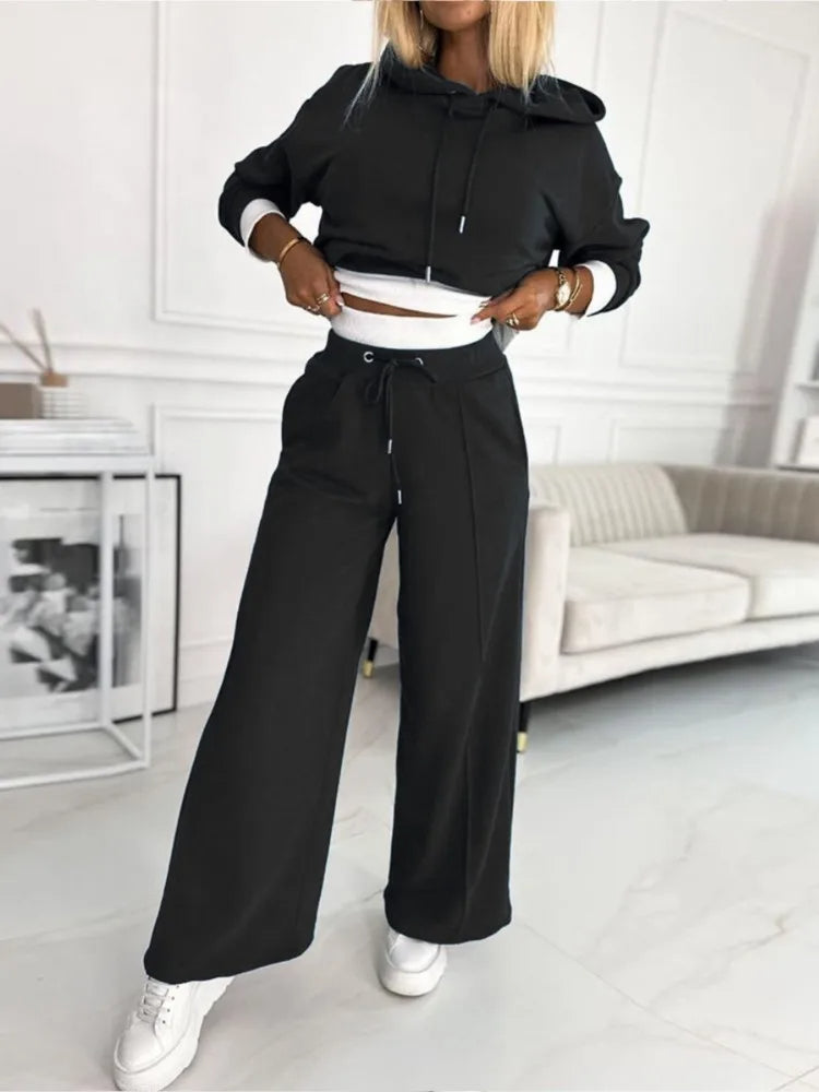Set mit Kapuzenoberteil & Hose mit weitem Bein für Damen | Klassischer Freizeit Look