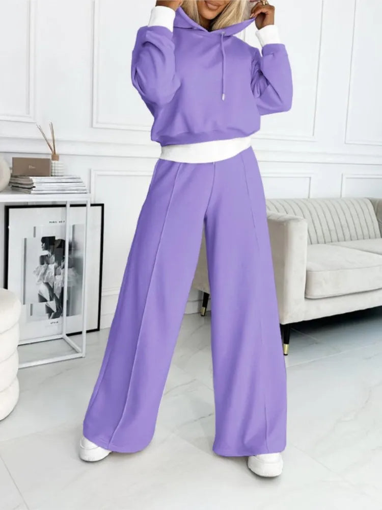 Set mit Kapuzenoberteil & Hose mit weitem Bein für Damen | Klassischer Freizeit Look