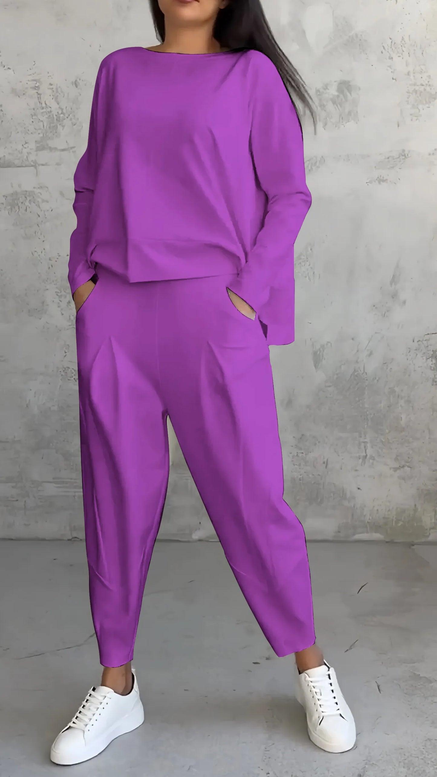 Alessandra | Damen Zweiteiliges Set mit Langarm Oberteil & Harem Hose | Lässig & Bequem