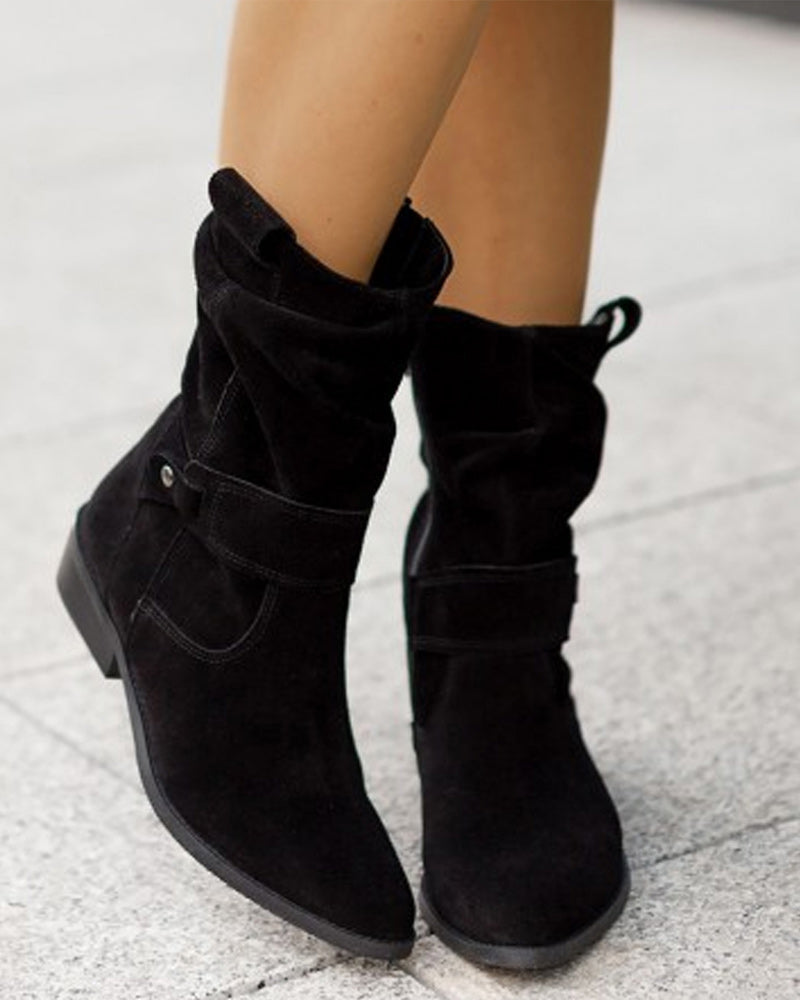 Elvysa | Wildleder Stiefeletten mit Niedrigem Absatz und Weichem Schaft