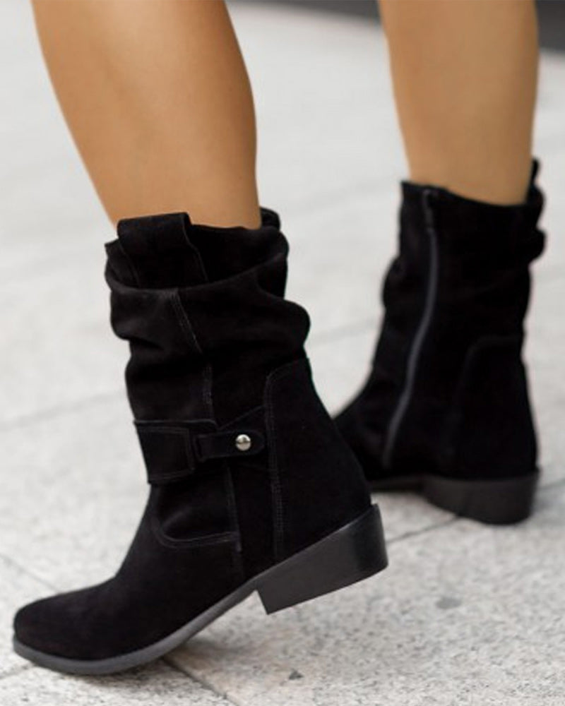 Elvysa | Wildleder Stiefeletten mit Niedrigem Absatz und Weichem Schaft