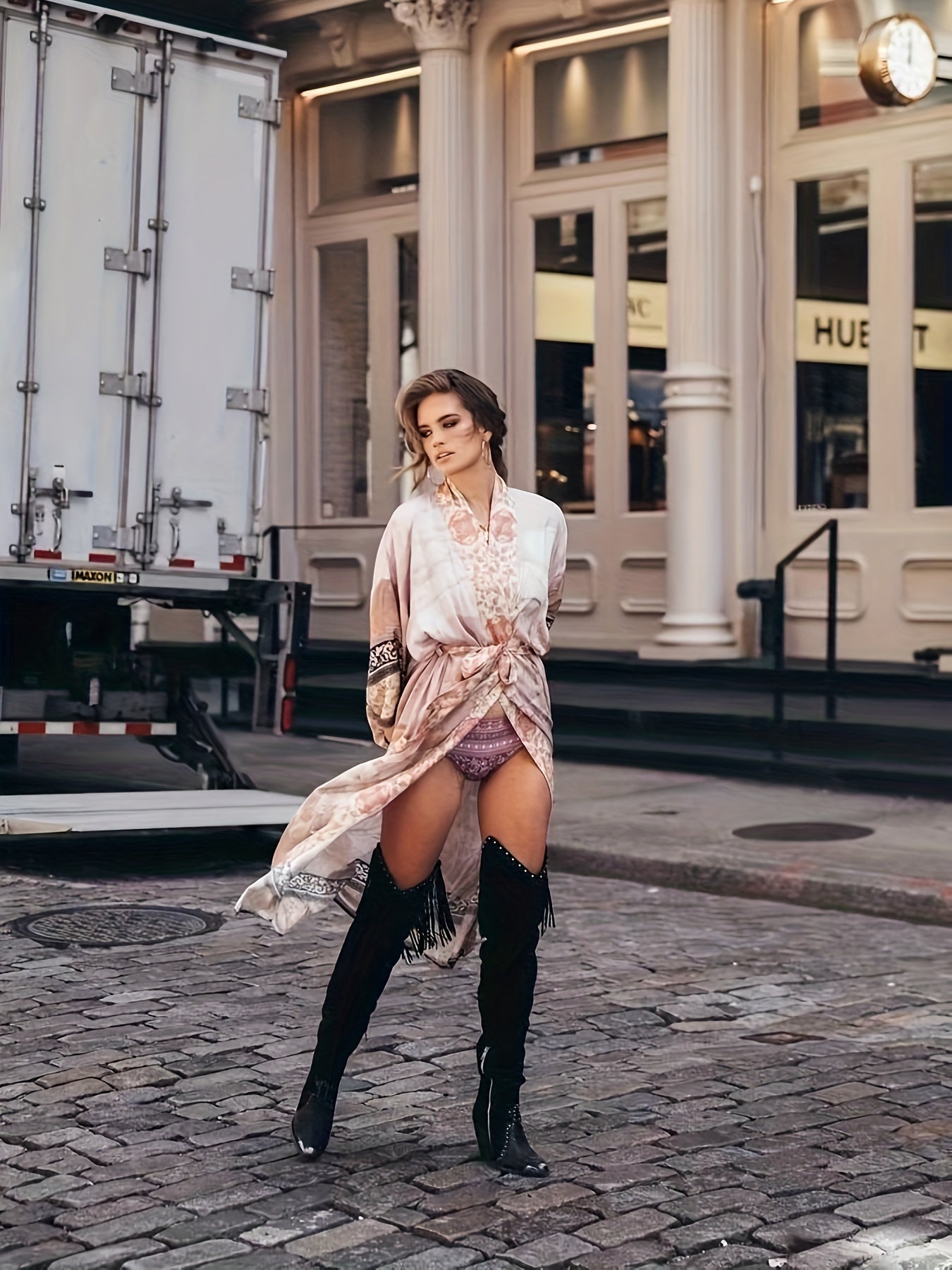 Yumea | Langer Kimono mit Blumenmuster für Damen