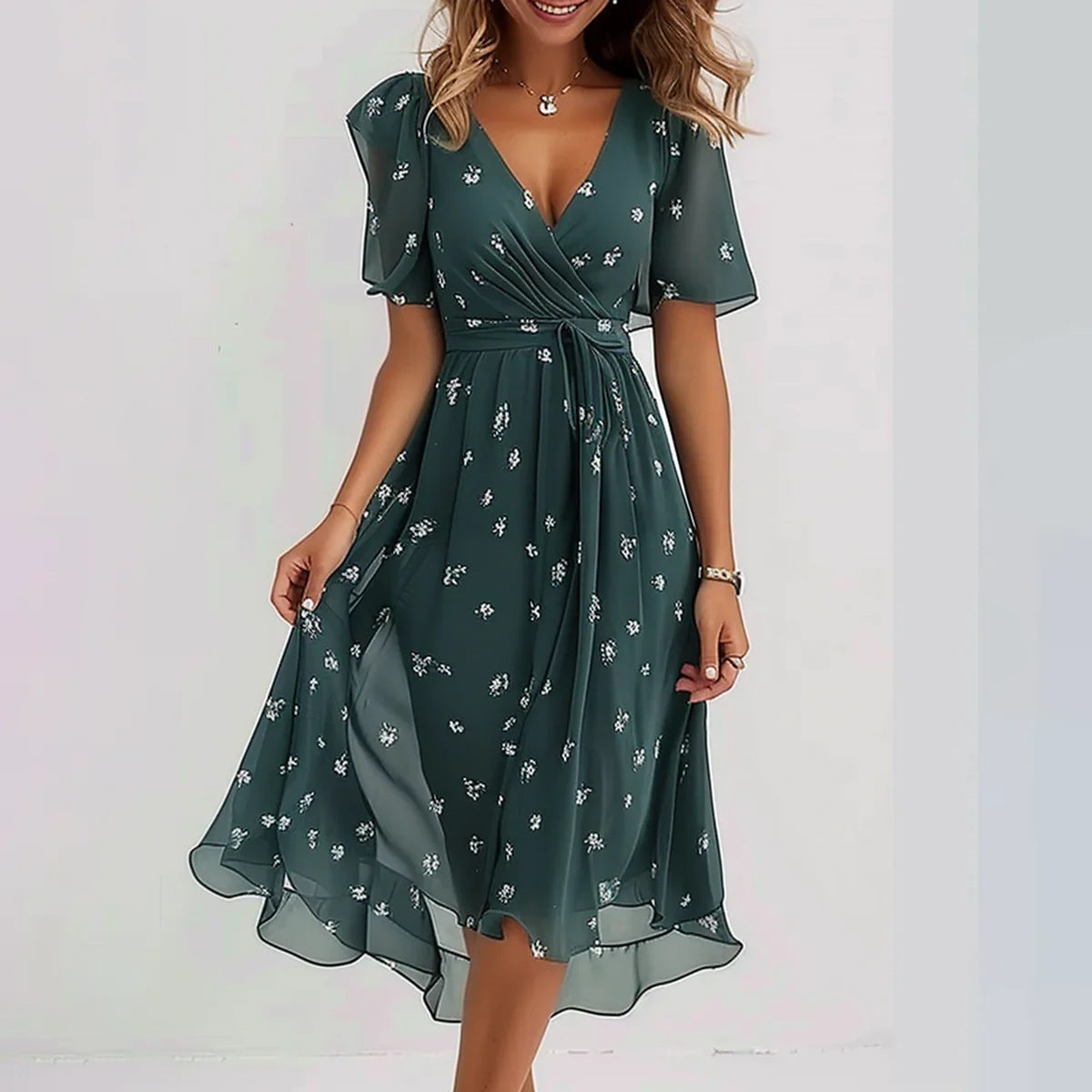 Mirellia | Midi Wickelkleid mit Print und Flügelärmeln