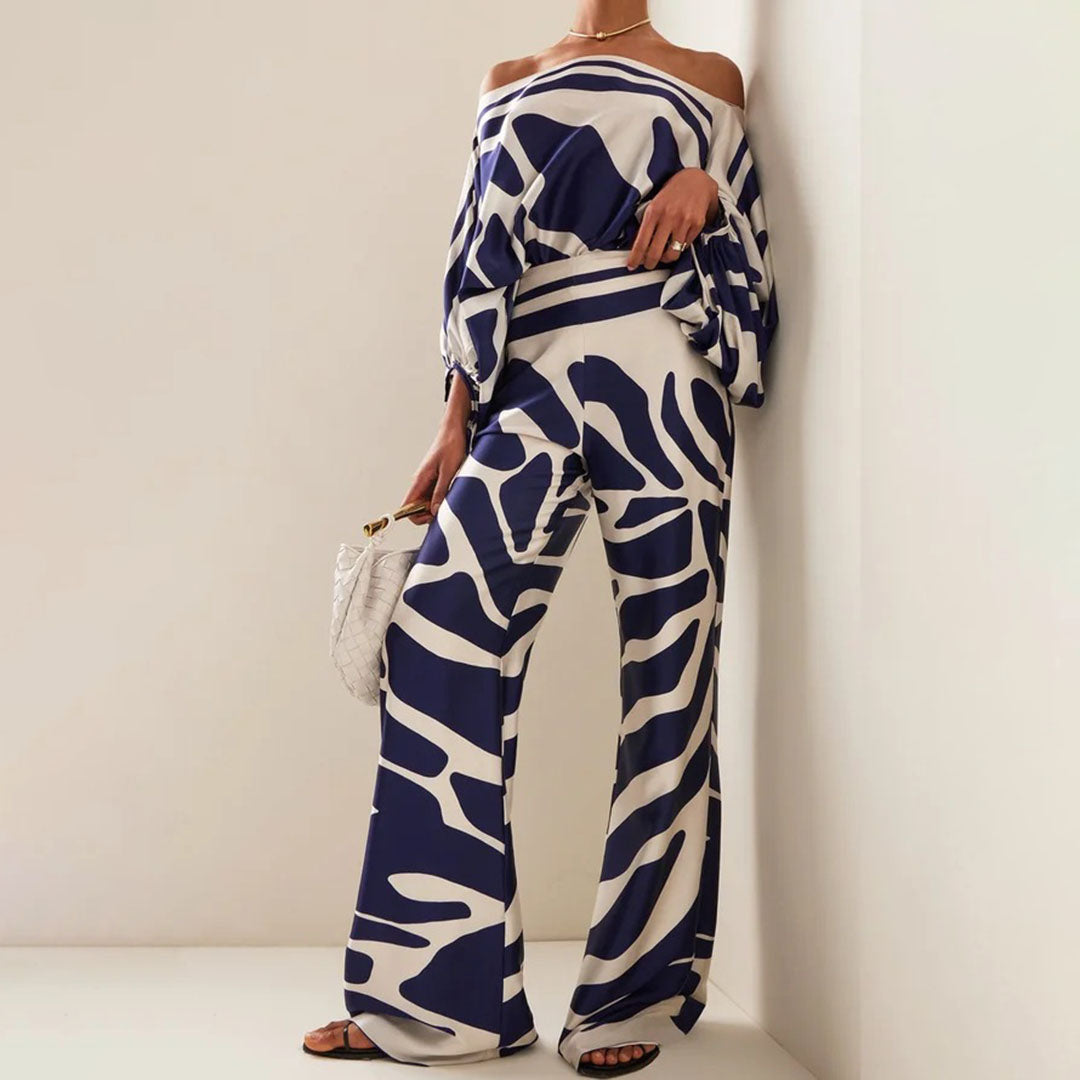 Damen One-Shoulder Zweiteiliges Set mit Print | Stylischer Look