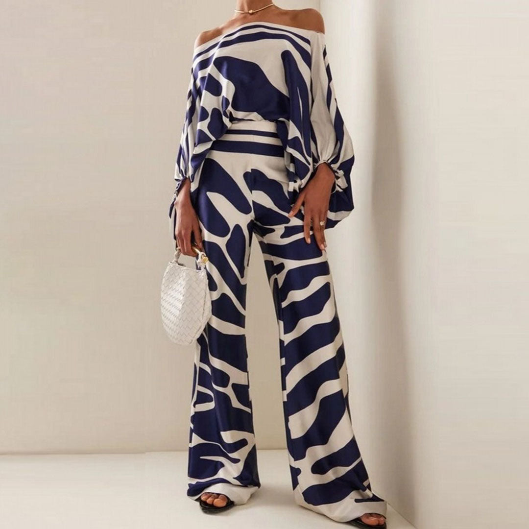 Damen One-Shoulder Zweiteiliges Set mit Print | Stylischer Look
