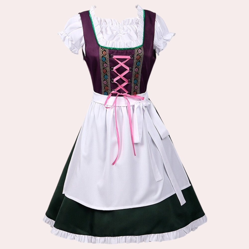 Damen Dirndl Kleid Lila Elegant – Traditionelles Oktoberfest Trachtenkleid mit femininer Silhouette