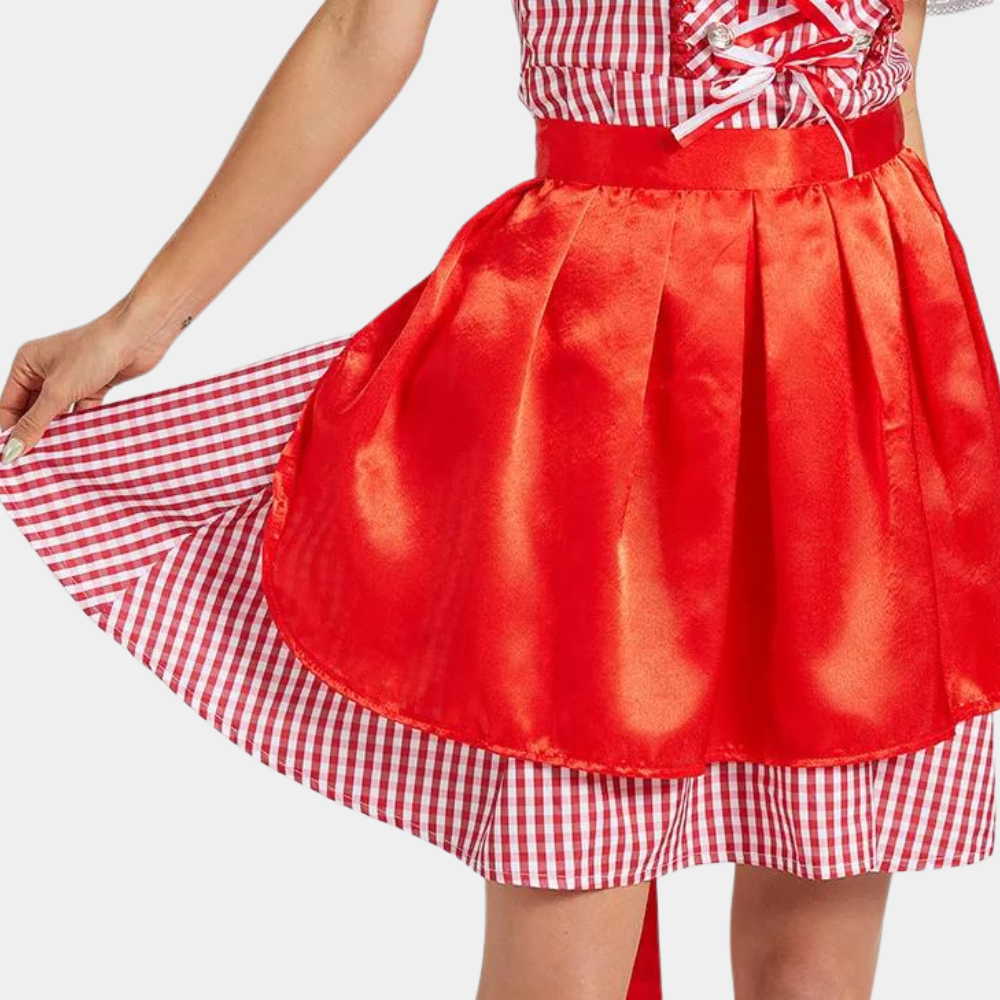 Damen Dirndl Kleid Rot Elegant – Oktoberfest Trachtenkleid mit Schürze und Bluse