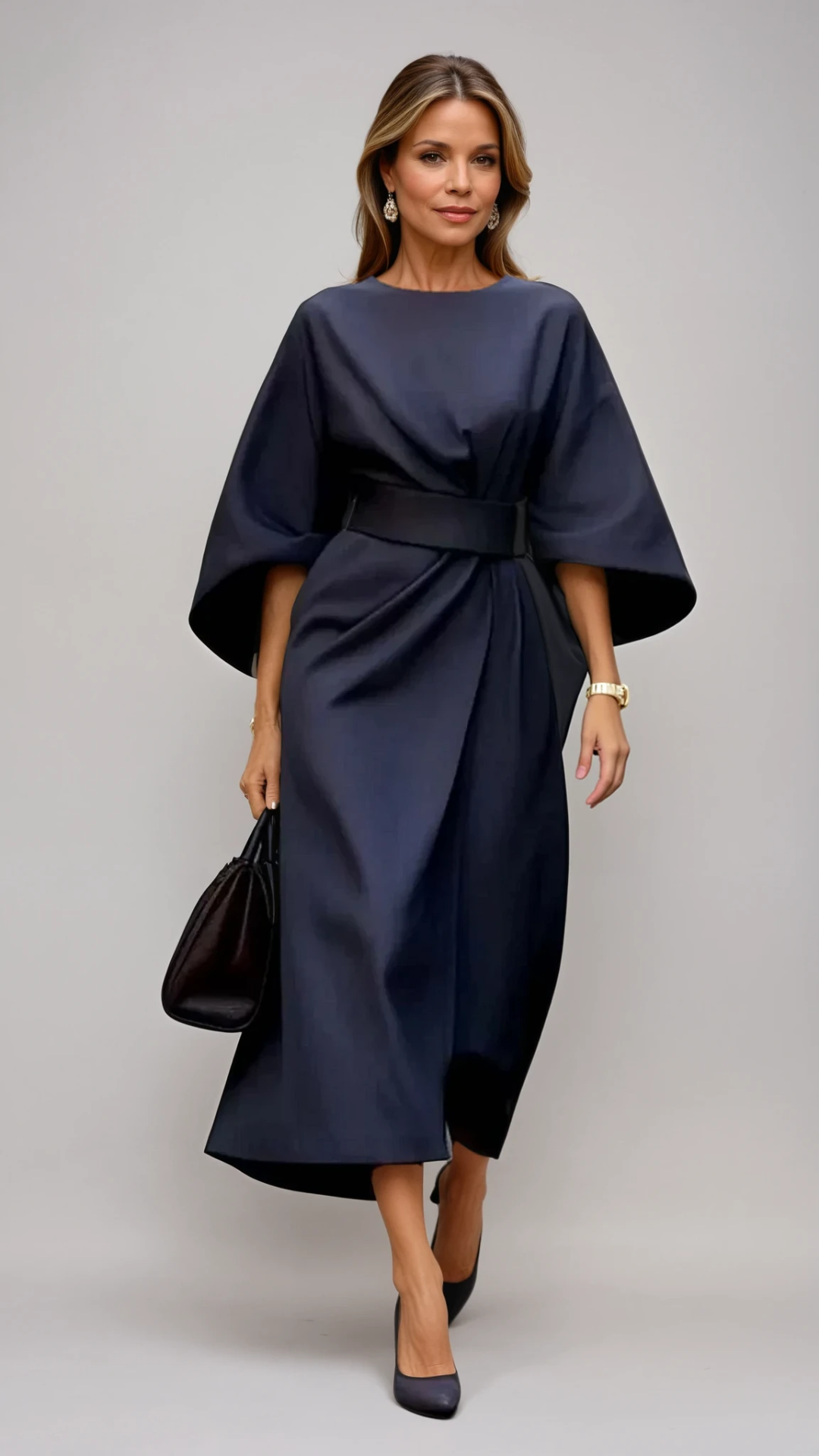 Maelina | Midi-Kleid mit Laternenärmeln und elegantem Taillengürtel