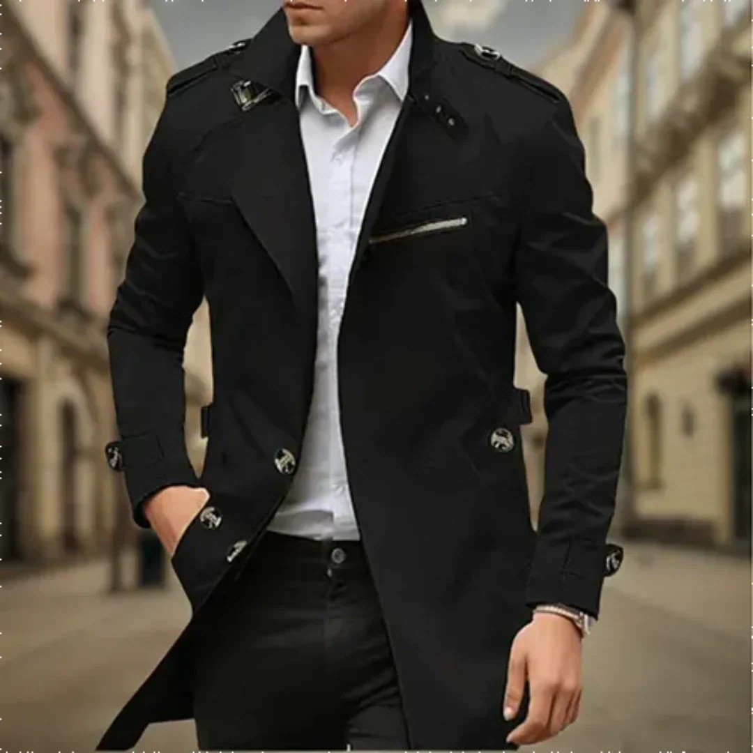 Wasserdichter Herren-Trenchcoat mit zweireihigem Design – Klassischer Stil für regnerische Tage