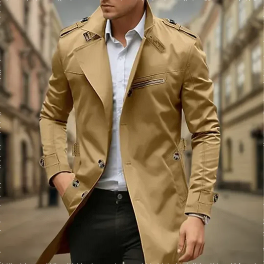 Wasserdichter Herren-Trenchcoat mit zweireihigem Design – Klassischer Stil für regnerische Tage