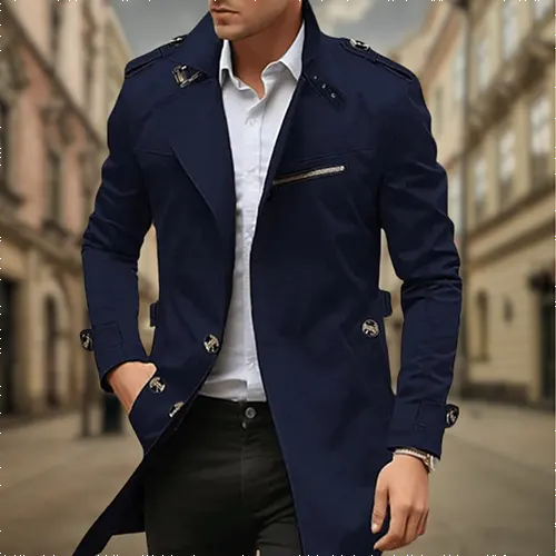 Wasserdichter Herren-Trenchcoat mit zweireihigem Design – Klassischer Stil für regnerische Tage