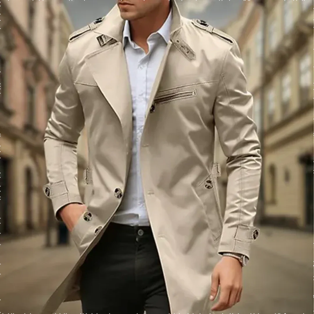 Wasserdichter Herren-Trenchcoat mit zweireihigem Design – Klassischer Stil für regnerische Tage