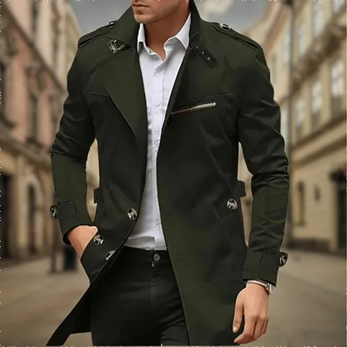 Wasserdichter Herren-Trenchcoat mit zweireihigem Design – Klassischer Stil für regnerische Tage