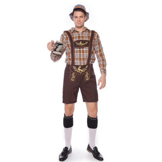 Damen Trachten-Latzhose mit kariertem Oberteil & Stickerei – Oktoberfest Outfit