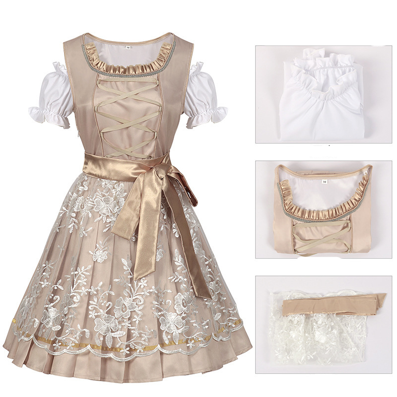 Damen Beige Oktoberfest Dirndl Kleid