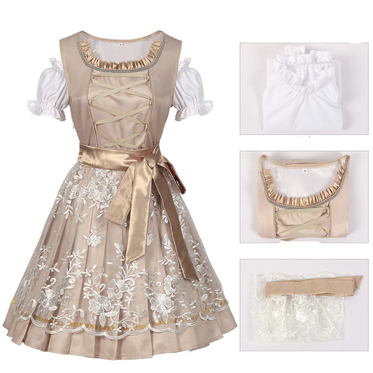Damen Beige Oktoberfest Dirndl Kleid